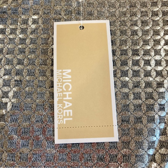 NWT Michael Kors Silver Metallic Silver Long Sleeve Cold Shoulder Pullover Top M - Picture 12 of 13